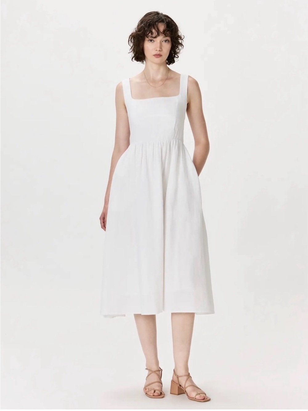 Quince 100% European Linen Fit & Flare Midi Dress White Size Small NWOT